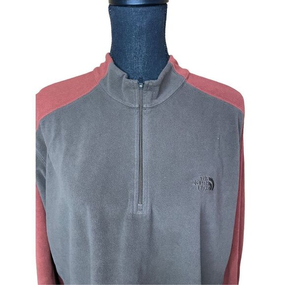 The North Face 1/4 Zip Pullover Mens XL Gray & Red Long Sleeve Fleece Sweatshirt - Picture 4 of 8